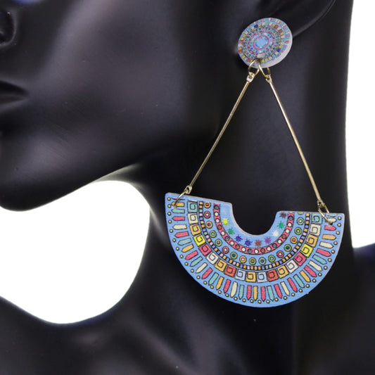 Blue Crescent Triangular Shape Post Earrings