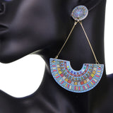 Blue Crescent Triangular Shape Post Earrings