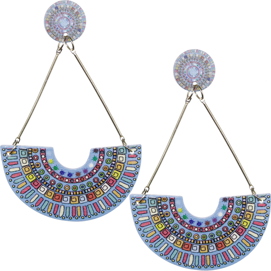 Blue Crescent Triangular Shape Post Earrings