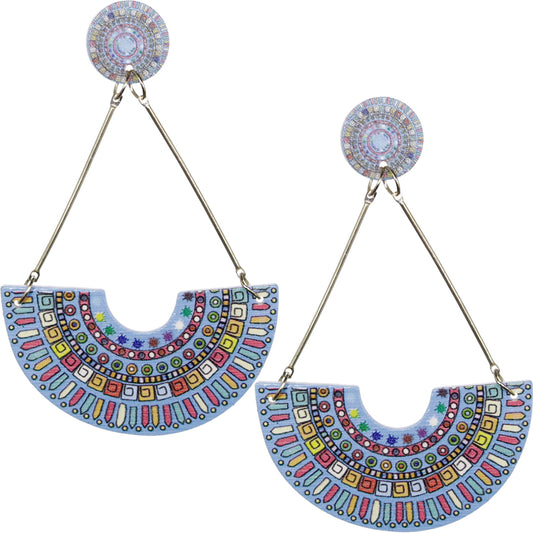 Blue Crescent Triangular Shape Post Earrings
