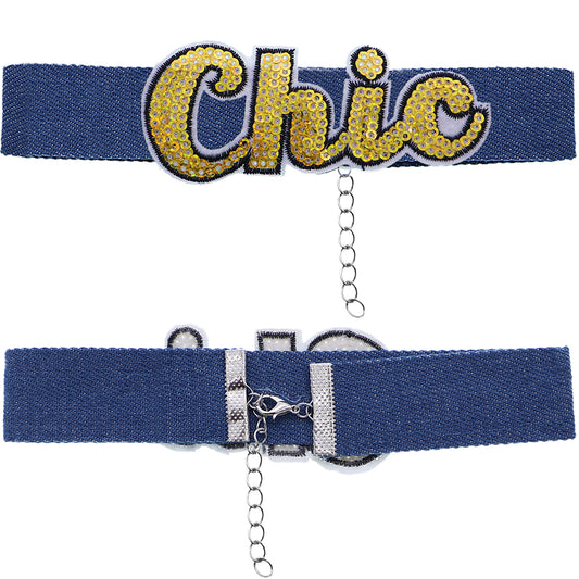 Yellow Chic Denim Embroidery Choker Necklace
