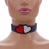 Red Double Hearts Denim Embroidery Choker Necklace