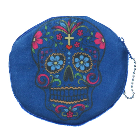 Blue Day of the Dead Skull Zipper Wallet