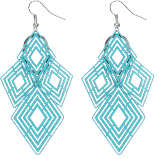 Blue Diamond Shaped Dangle Earrings