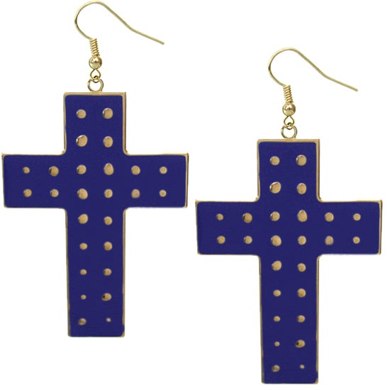 Royal Blue Dotted Cross Dangle Earrings