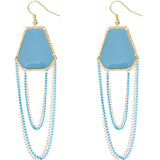 Blue Double Chain Geometric Dangle Earrings