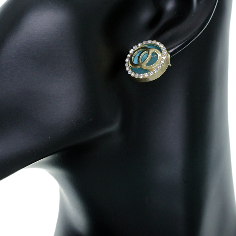 Blue Double Circle Rhinestone Post Earrings
