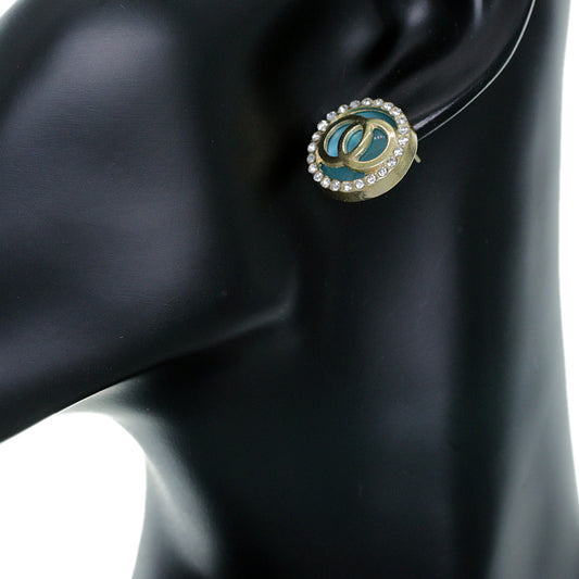 Blue Double Circle Rhinestone Post Earrings