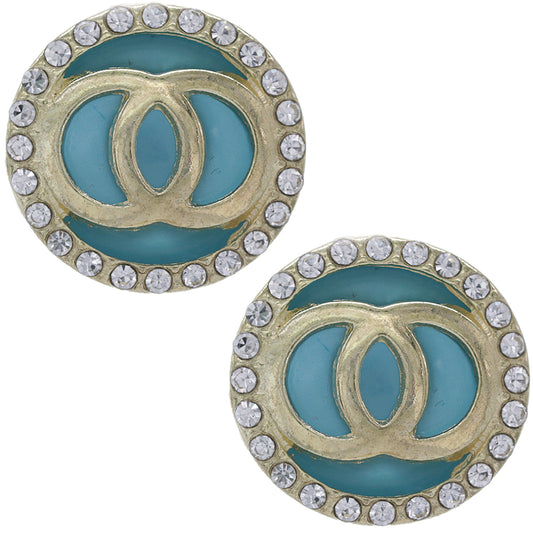 Blue Double Circle Rhinestone Post Earrings