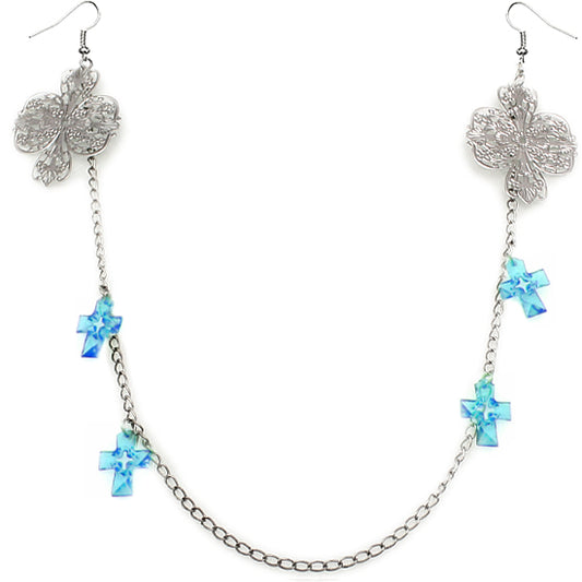 Blue Double Cross Chain Necklace Earrings