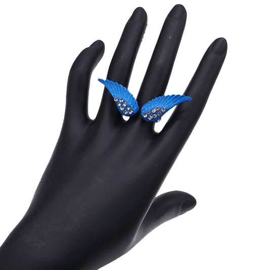 Blue Double Angel Wing Cuff Ring