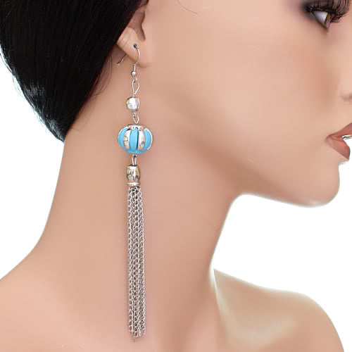 Blue Multi Chain Drop Earrings