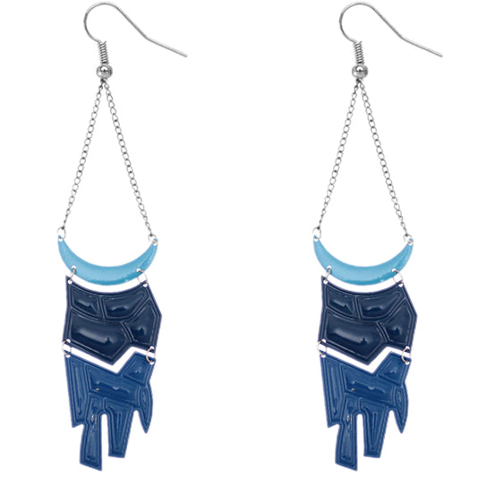 Blue Geometric Drop Chain Earrings