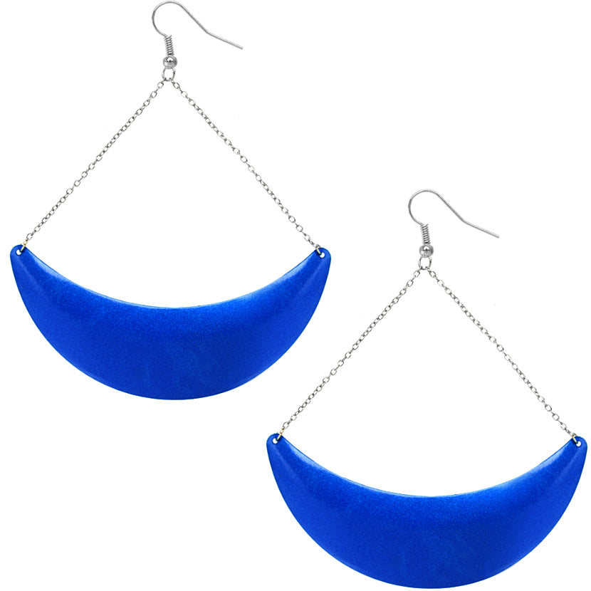 Blue Drop Chain Metal Crescent Earrings