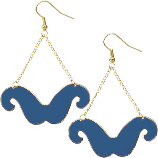 Blue Drop Chain Mustache Dangle Earrings