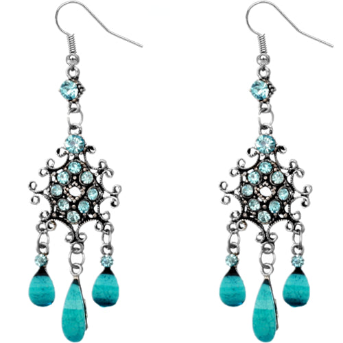 Blue Silver Chandelier Gemstone Earrings