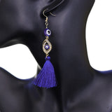 Blue Evil Eye Beaded Tassel Drop Earrings