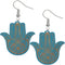 Blue Evil Eye Hamsa Hand Wooden Dangle Earrings