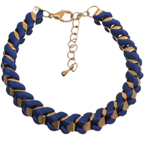 Blue Fabric Twisted Metal Clasp Bracelet