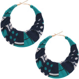 Blue Two Tone Fabric Wrapped Hoop Earrings