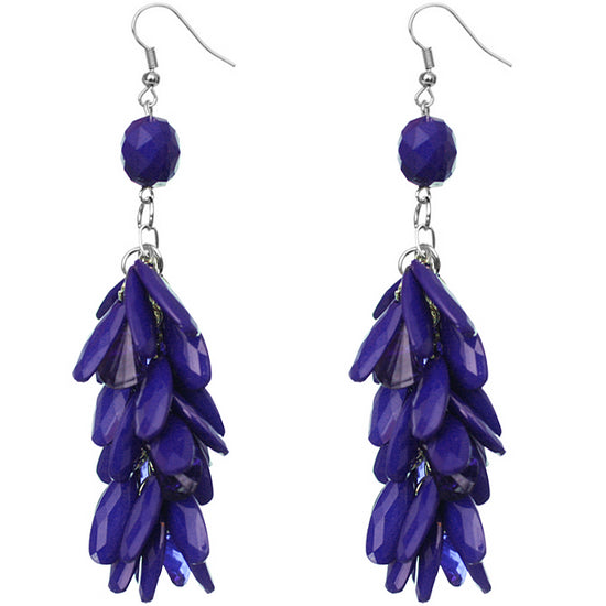 Blue Faceted Beaded Oval Dangle Earrings