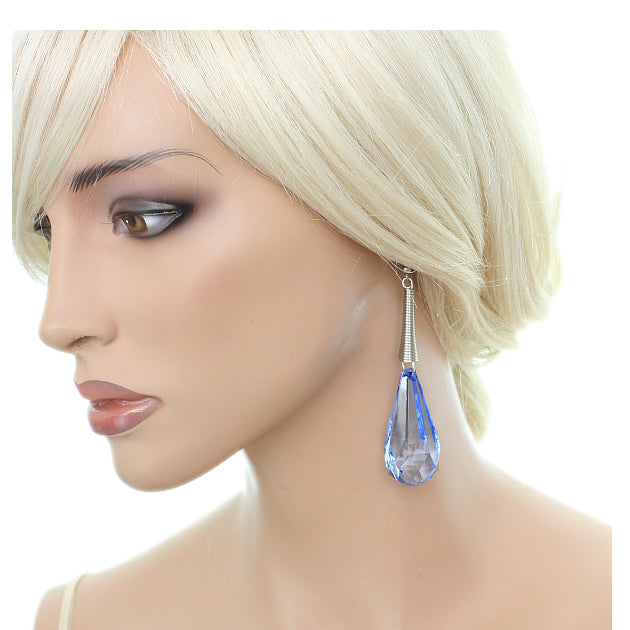Blue Faceted Faux Crystal Drop Earrings