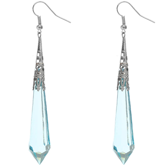 Blue Faux Crystal Pointy Earrings
