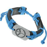 Blue Faux Leather Peace Adjustable Bracelet