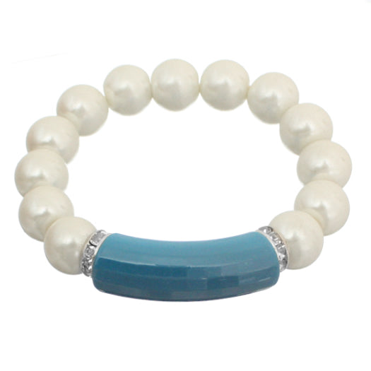 Blue Faux Pearl Beaded Stretch Bracelet