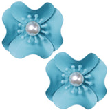 Blue Faux Pearl Flower Earrings