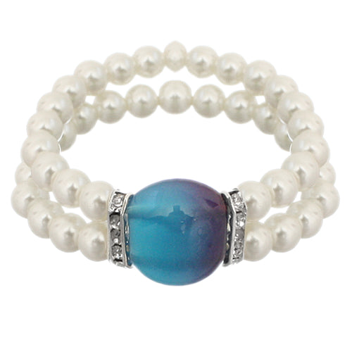 Blue Gemstone Faux Pearl Stretch Bracelet