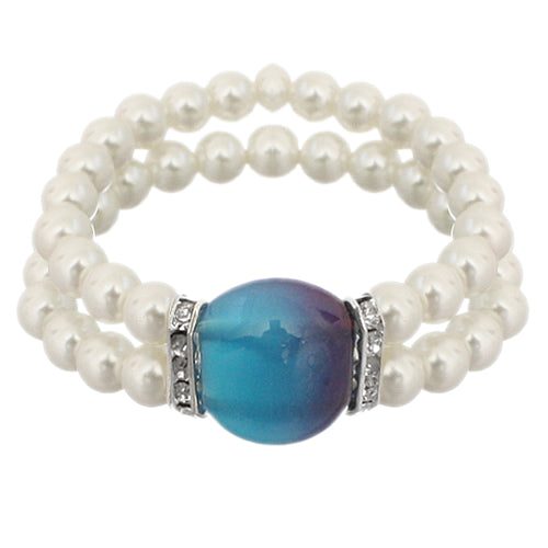 Blue Gemstone Faux Pearl Stretch Bracelet