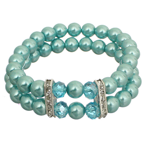 Light Blue Faux Pearl Gemstone Stretch Bracelet