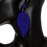 Blue Leaf Shape Pave Stone Felt Earrings