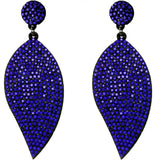 Blue Leaf Shape Pave Stone Felt Earrings