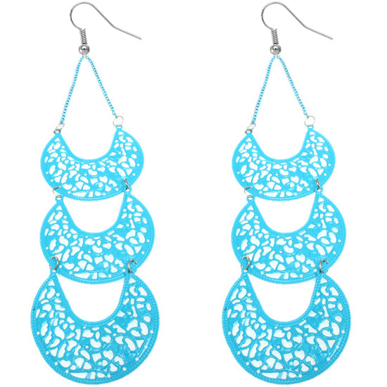 Blue Crescent Long Chain Earrings