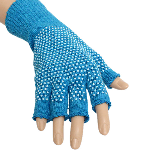 Blue Dotted Fingerless Mitten Gloves