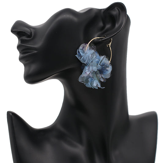 Blue Floral Tulle Mini Hoop Earrings
