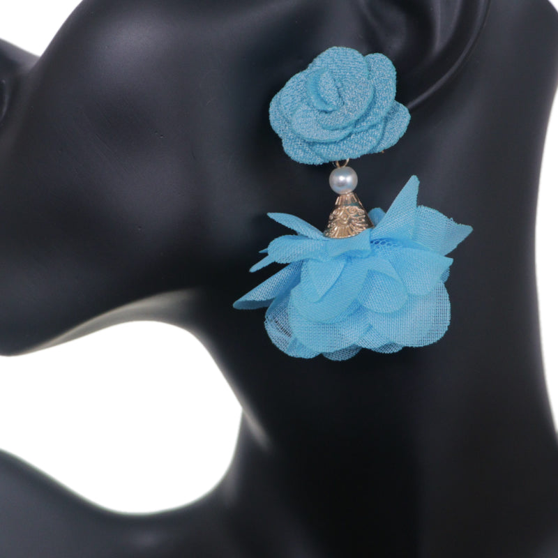 Blue Floral Nylon Dangle Earrings