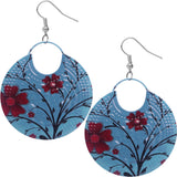 Blue Large Floral Pattern Metal Earrings