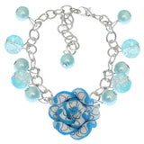 Blue Glass Ball Flower Charm Chain Bracelet