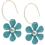 Blue Flower Hoop Earrings