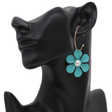 Blue Flower Hoop Earrings