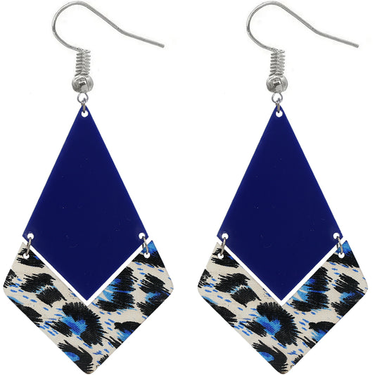 Blue Geometric Leopard Print Dangle Earrings