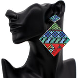 Blue Multicolor Geometric Wooden Earrings