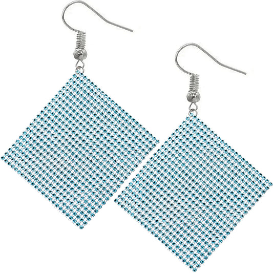 Blue Enormous Mesh Rhinestone Drop Earrings