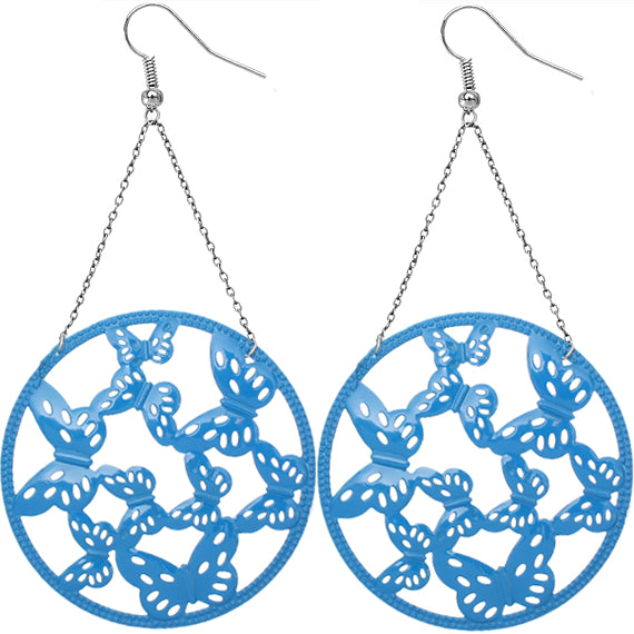 Blue Gigantic Butterfly Chain Earrings