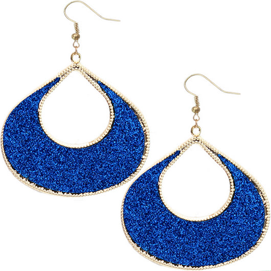 Blue Glitter Puffy Teardrop Dangle Earrings