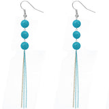 Blue Glossy Triple Beaded Chain Earrings