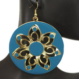Blue Glossy Floral Dangle Earrings